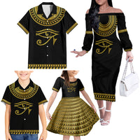 Eyes Of Horus Family Matching Off Shoulder Long Sleeve Dress and Hawaiian Shirt Egyptian Art - Wonder Print Shop