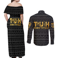 Personalized Truth Know Thyself Couples Matching Off Shoulder Maxi Dress and Long Sleeve Button Shirt Eye of Horus and Ankh - Wonder Print Shop
