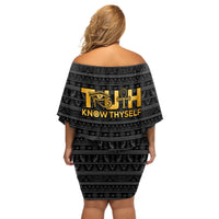 Personalized Truth Know Thyself Off Shoulder Short Dress Eye of Horus and Ankh - Wonder Print Shop
