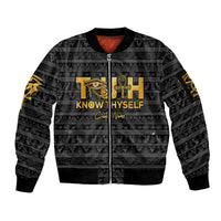 Personalized Truth Know Thyself Sleeve Zip Bomber Jacket Eye of Horus and Ankh - Wonder Print Shop