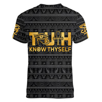 Personalized Truth Know Thyself Women V Neck T Shirt Eye of Horus and Ankh - Wonder Print Shop