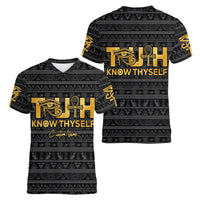 Personalized Truth Know Thyself Women V Neck T Shirt Eye of Horus and Ankh - Wonder Print Shop