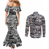 Black Power Couples Matching Mermaid Dress and Long Sleeve Button Shirt African American Culture