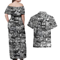 Black Power Couples Matching Off Shoulder Maxi Dress and Hawaiian Shirt African American Culture - Wonder Print Shop