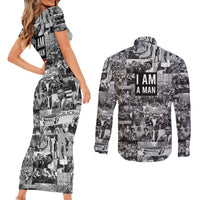 Black Power Couples Matching Short Sleeve Bodycon Dress and Long Sleeve Button Shirt African American Culture - Wonder Print Shop