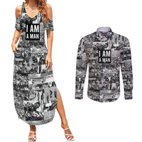 Black Power Couples Matching Summer Maxi Dress and Long Sleeve Button Shirt African American Culture - Wonder Print Shop