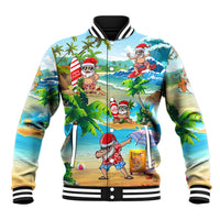Guam Christmas Baseball Jacket Santa Claus Beach and Wave - Wonder Print Shop