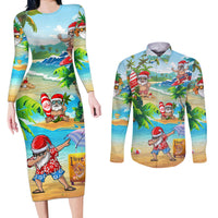 Guam Christmas Couples Matching Long Sleeve Bodycon Dress and Long Sleeve Button Shirts Santa Claus Beach and Wave - Wonder Print Shop
