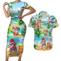 Guam Christmas Couples Matching Short Sleeve Bodycon Dress and Hawaiian Shirt Santa Claus Beach and Wave - Wonder Print Shop