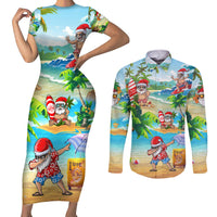 Guam Christmas Couples Matching Short Sleeve Bodycon Dress and Long Sleeve Button Shirts Santa Claus Beach and Wave - Wonder Print Shop