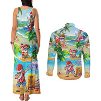 Guam Christmas Couples Matching Tank Maxi Dress and Long Sleeve Button Shirts Santa Claus Beach and Wave - Wonder Print Shop