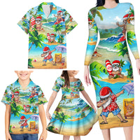 Guam Christmas Family Matching Long Sleeve Bodycon Dress and Hawaiian Shirt Santa Claus Beach and Wave - Wonder Print Shop