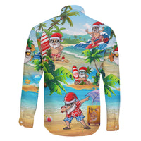 Guam Christmas Family Matching Off Shoulder Short Dress and Hawaiian Shirt Santa Claus Beach and Wave - Wonder Print Shop