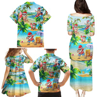 Guam Christmas Family Matching Puletasi Dress and Hawaiian Shirt Santa Claus Beach and Wave - Wonder Print Shop