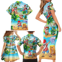 Guam Christmas Family Matching Short Sleeve Bodycon Dress and Hawaiian Shirt Santa Claus Beach and Wave - Wonder Print Shop