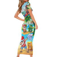 Guam Christmas Family Matching Short Sleeve Bodycon Dress and Hawaiian Shirt Santa Claus Beach and Wave - Wonder Print Shop