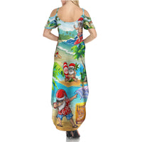 Guam Christmas Family Matching Summer Maxi Dress and Hawaiian Shirt Santa Claus Beach and Wave - Wonder Print Shop