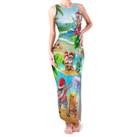 Guam Christmas Family Matching Tank Maxi Dress and Hawaiian Shirt Santa Claus Beach and Wave - Wonder Print Shop