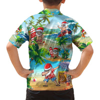 Kids Hawaiian button-up shirt with back view Santa ocean wave and palm print
