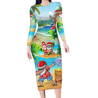 Guam Christmas Long Sleeve Bodycon Dress Santa Claus Beach and Wave - Wonder Print Shop