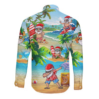 Guam Christmas Long Sleeve Button Shirt Santa Claus Beach and Wave - Wonder Print Shop