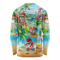 Guam Christmas Long Sleeve Shirt Santa Claus Beach and Wave - Wonder Print Shop