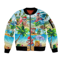 Guam Christmas Sleeve Zip Bomber Jacket Santa Claus Beach and Wave - Wonder Print Shop