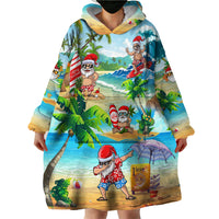 Guam Christmas Wearable Blanket Hoodie Santa Claus Beach and Wave - Wonder Print Shop