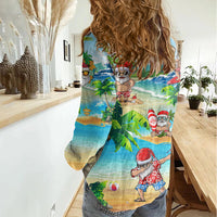 Guam Christmas Women Casual Shirt Santa Claus Beach and Wave - Wonder Print Shop