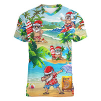 Guam Christmas Women V Neck T Shirt Santa Claus Beach and Wave - Wonder Print Shop