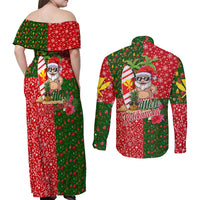 Hawaii Christmas Couples Matching Off Shoulder Maxi Dress and Long Sleeve Button Shirts Mele Kalikimaka Kanaka Maoli - Wonder Print Shop