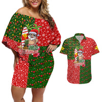 Hawaii Christmas Couples Matching Off Shoulder Short Dress and Hawaiian Shirt Mele Kalikimaka Kanaka Maoli - Wonder Print Shop
