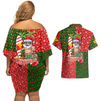 Hawaii Christmas Couples Matching Off Shoulder Short Dress and Hawaiian Shirt Mele Kalikimaka Kanaka Maoli - Wonder Print Shop