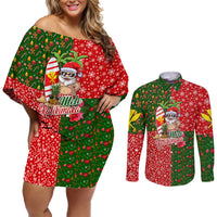 Hawaii Christmas Couples Matching Off Shoulder Short Dress and Long Sleeve Button Shirts Mele Kalikimaka Kanaka Maoli - Wonder Print Shop