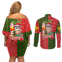 Hawaii Christmas Couples Matching Off Shoulder Short Dress and Long Sleeve Button Shirts Mele Kalikimaka Kanaka Maoli - Wonder Print Shop
