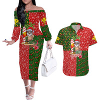 Hawaii Christmas Couples Matching Off The Shoulder Long Sleeve Dress and Hawaiian Shirt Mele Kalikimaka Kanaka Maoli - Wonder Print Shop