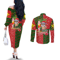 Hawaii Christmas Couples Matching Off The Shoulder Long Sleeve Dress and Long Sleeve Button Shirts Mele Kalikimaka Kanaka Maoli DT02