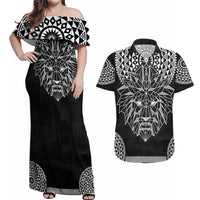 Geometric Head Lion Couples Matching Off Shoulder Maxi Dress and Hawaiian Shirt - Wonder Print Shop