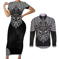 Geometric Head Lion Couples Matching Short Sleeve Bodycon Dress and Long Sleeve Button Shirt - Wonder Print Shop