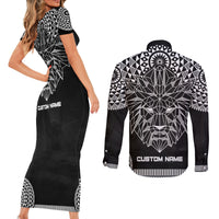 Geometric Head Lion Couples Matching Short Sleeve Bodycon Dress and Long Sleeve Button Shirt - Wonder Print Shop