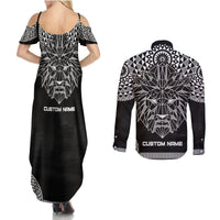 Geometric Head Lion Couples Matching Summer Maxi Dress and Long Sleeve Button Shirt - Wonder Print Shop