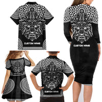 Geometric Head Lion Family Matching Long Sleeve Bodycon Dress and Hawaiian Shirt - Wonder Print Shop