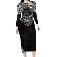 Geometric Head Lion Family Matching Long Sleeve Bodycon Dress and Hawaiian Shirt - Wonder Print Shop