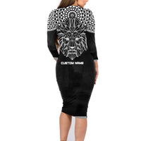 Geometric Head Lion Family Matching Long Sleeve Bodycon Dress and Hawaiian Shirt - Wonder Print Shop