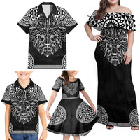 Geometric Head Lion Family Matching Off Shoulder Maxi Dress and Hawaiian Shirt - Wonder Print Shop