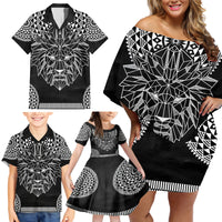 Geometric Head Lion Family Matching Off Shoulder Short Dress and Hawaiian Shirt - Wonder Print Shop