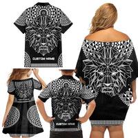 Geometric Head Lion Family Matching Off Shoulder Short Dress and Hawaiian Shirt - Wonder Print Shop