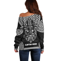 Geometric Head Lion Off Shoulder Sweater - Wonder Print Shop
