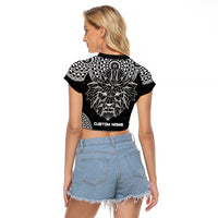 Geometric Head Lion Raglan Cropped T Shirt - Wonder Print Shop