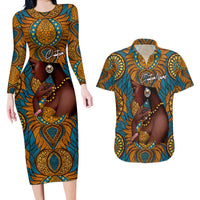 Personalized Black Girl Flora Couples Matching Long Sleeve Bodycon Dress and Hawaiian Shirt African Women - Wonder Print Shop